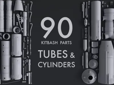 Kitbash Kit - 90 Tubes and Cylinders V1 3D model