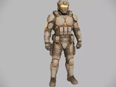 Orange Accent Tactical Combat Armor 3D model