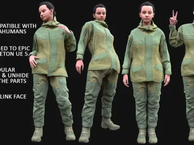 Woman Hunting Outfit - Modular - Rigged Low-poly 3D model