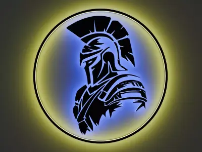 A stylized Spartan warrior in a helmet 3d model logo 3D print model