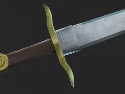 Realistic  Sword - Steel and Gold Low-poly 3D model