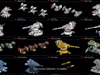 Scifi Turrets Collection 3D Model Pack purchase