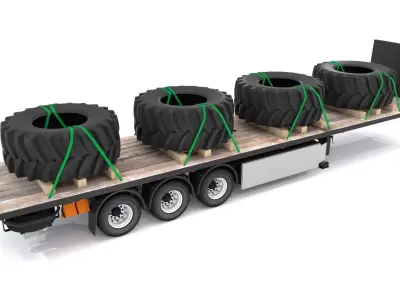 Flatbed trailer with Tyres 3D model