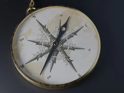 Gravered Golden Compass Low-poly 3D model