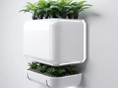 Modern SciFi Wall Planter with Lights 3D model