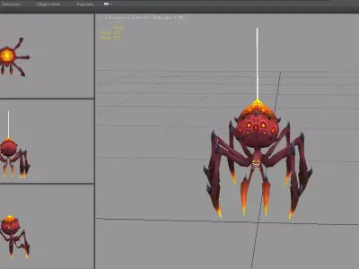Cartoon fire-elemental spider monster Low-poly 3D model