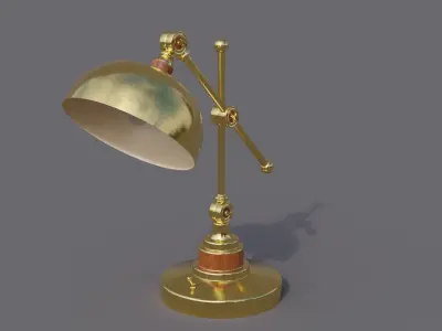 Vintage gold metal desk lamp with wooden trims type 2 Low-poly 3D model
