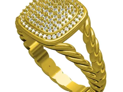 Antique Pave Diamond Setting Rope Shank Ring 3D print model