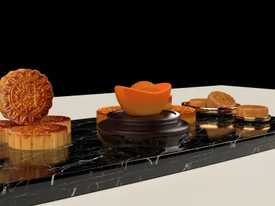 Chinese moon cake with yuan bao   3D model