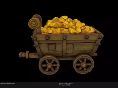 Low Poly Stylized Dwarven Gold Minecart Low-poly 3D model