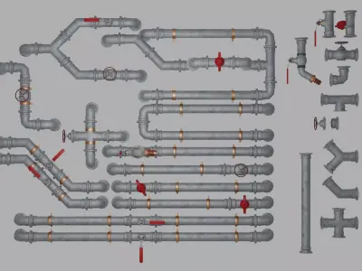 Modular Metal Pipes and Valves Collection 01 Low-poly 3D model