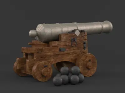 Old Cannon with Balls 3D model