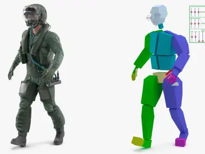 Jet Fighter Pilot Fur Rigged  purchase 3D model