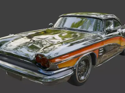 Atompunk Retro Futuristic Atomic Car 3D Model Low-poly 3D model purchase