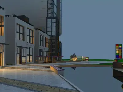 Architecture apartment building at night 3D model