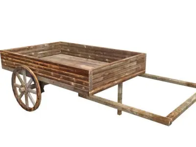 woodcart3 old wooden cart with wheels Low-poly 3D model