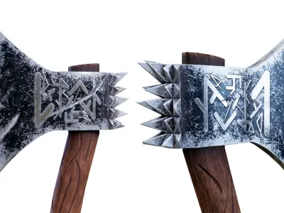 Old axe with a pattern Low-poly 3D model