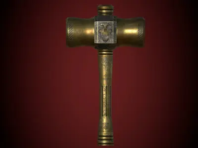 Medieval Golden Battle Hammer Low-poly 3D model