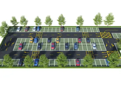 Open-air parking lot in modern urban park 3D model