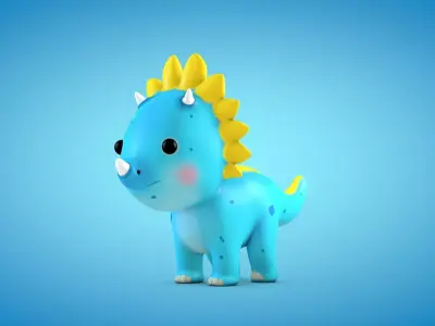 Cartoon Triceratops Dinosaur Low-poly 3D model