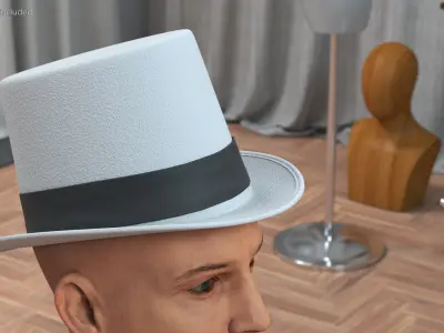 Classic Top Hat on Male Head White 3D model