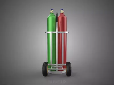 MONO HANDLE HAND TRUCK CART TROLLEY DUAL CYLINDER GAS GREEN RED 3D model