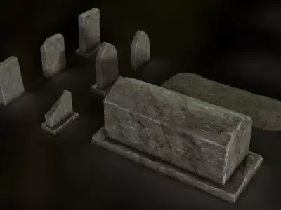 Fantasy Gravestone Set Low-poly 3D model