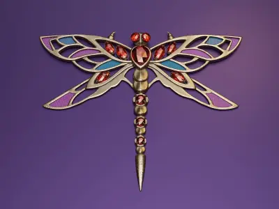 Antique brooch dragonfly with jewels 3D model