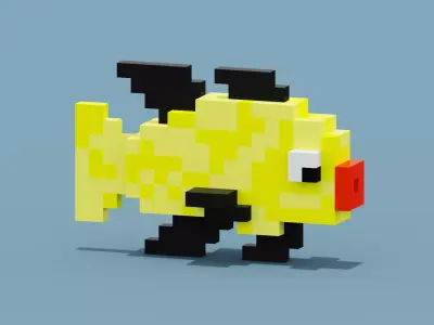Yellow Fish Voxel Low-poly 3D model