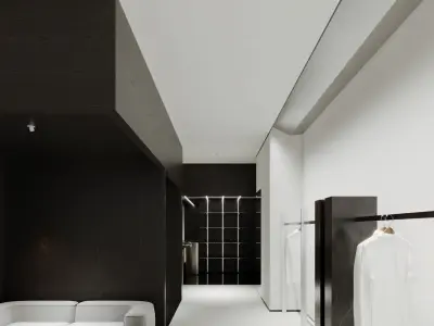 Modern Minimalist Clothing Store Interior Scene 3D model