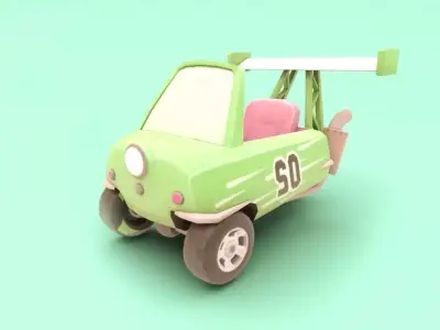 the triple car Low-poly 3D model
