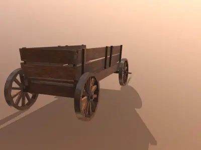Wooden cart Low-poly 3D model 20