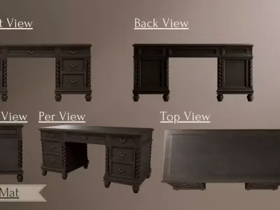 Desk - Antique Desk 3D Lowpoly model Low-poly 3D model