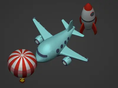 Aircraft - Cartoon Pack -- Rocket - Hot Air Balloon - Airplane  Low-poly 3D model