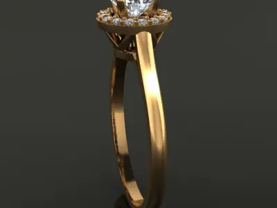 Round Diamond Halo V Pattern Gallery Engagement Ring 3D print model