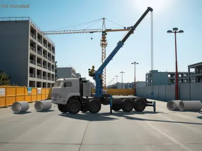  Mobile Crane with Operator Seat Rigged for Cinema 4D 