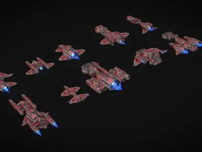 Spaceships Modular Pack for Games Low-poly 3D model