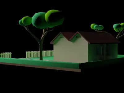 Low Poly Isometric House and Yard Free low-poly 3D model