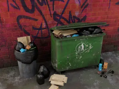 Dumpster trash with garbage bin 3d model 3D model
