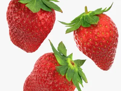 Strawberry With Stem Collection 3D model