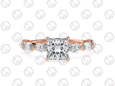 Ring 88 Princess Shape marquise on shanks with Gems 3D print model