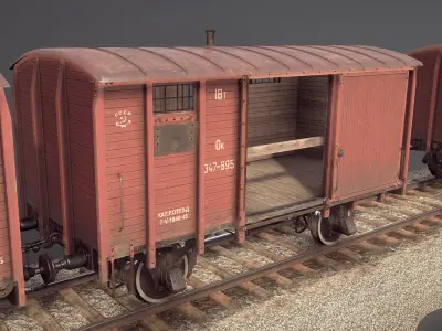 Railway Covered Goods Wagon 18T Vr3 Ok Red Low-poly 3D model