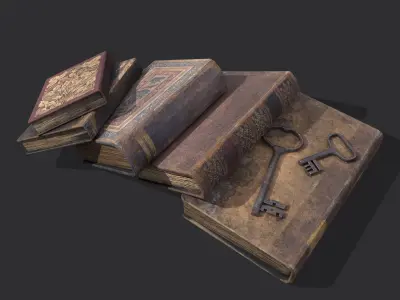 Medieval Books and Key  Low-poly 3D model