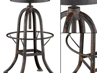 Oleg Industrial loft Iron Base Reclaimed Wood Bar Counter Stool 3D model