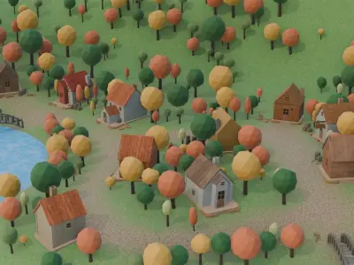 Colorful Village Scene 3D model purchase