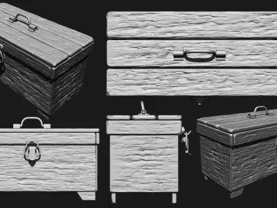 SMALL OLD WOODEN BOX SCLUPTED HIGHPOLY Free 3D model