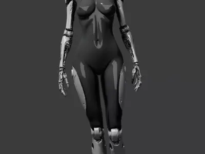 Sleek Black Female Cybernetic Android Low-poly 3D model