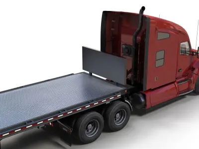Kenworth T680 flatbed trailer Low-poly 3D model