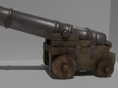 Old metallic cannon Low-poly 3D model