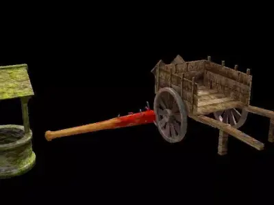 low poly assets wooden cart and watering can Free low-poly 3D model